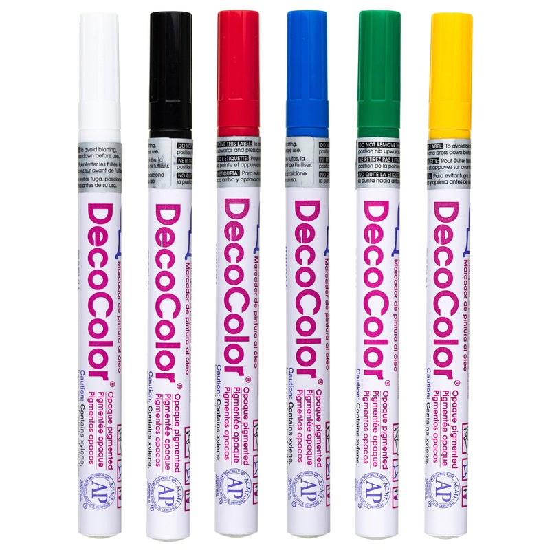 Marvy Uchida Uchida 200-6A 6-Piece Decocolor Fine Point Paint Marker Set, Red, Blue, Yellow, Green, Black, White - Image 3